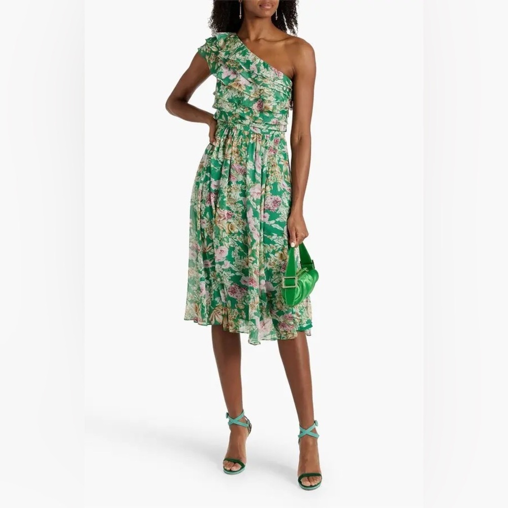 Mikael Aghal one shoulder floral georgette midi dress, size 8